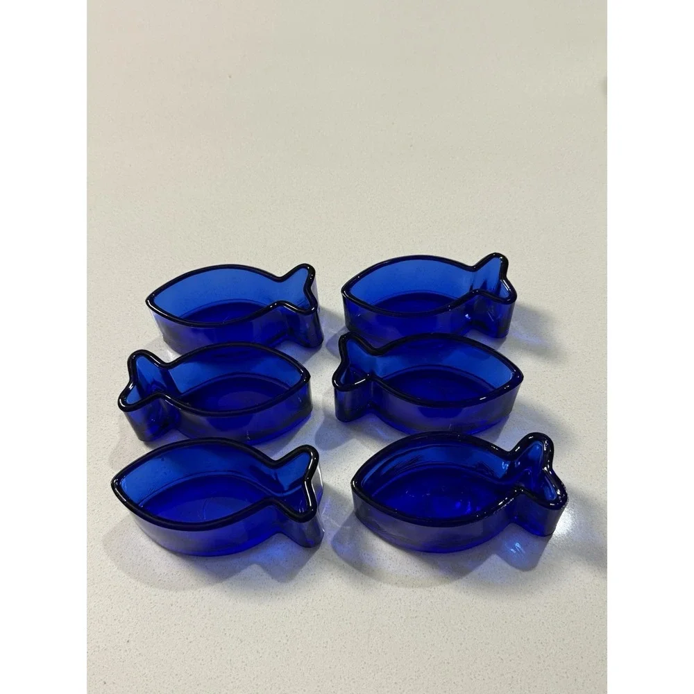 Vtg Pier 1 Cobalt Blue Fish Shape Dishes Candle‎ Holders 1.5